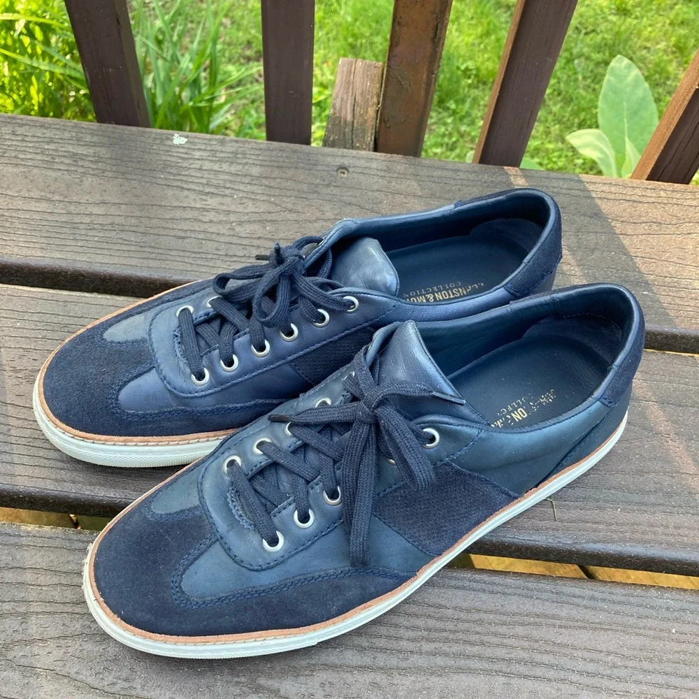 Johnston & Murphy Mens Casey U-Throat Navy Sheepskin/English Suede Sneakers 10M - Picture 2 of 11